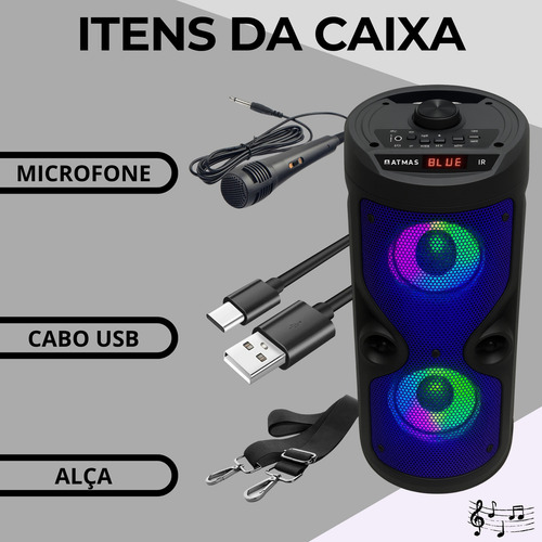 Caixa De Som Potente Bluetooth Portátil Com Alto Falante Potente Até 6 Horas De Bateria Caixa De Som Bluetooth Portátil Com Microfone Usb 10w Marca Atmas