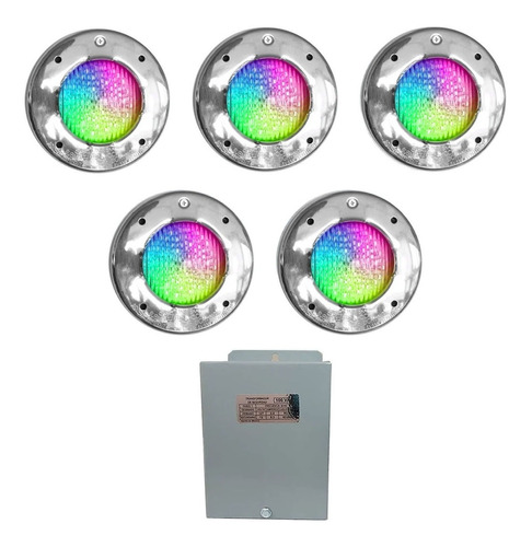 5 Reflector 12w 15 Cms Led Colores + 1 Transformador 100w