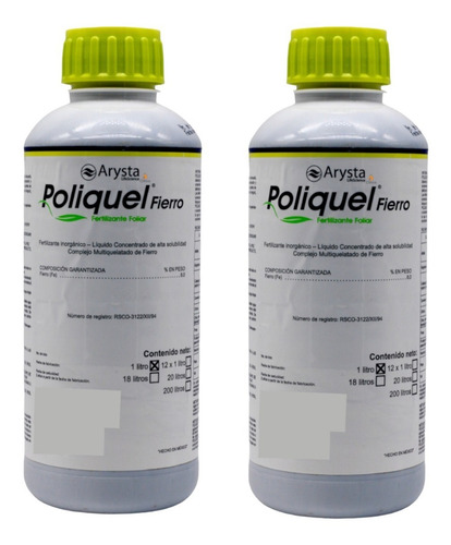 Poliquel Fierro Hierro Ayuda A Color Verde Plantas 2 Litros