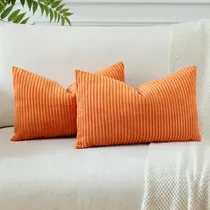 Comprar Juego De 2 Fundas De Almohada A Rayas Lisas Naranja