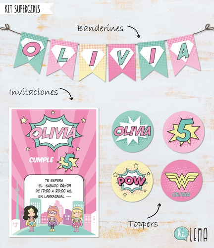 Kit Imprimible Supergirls Superhéroes Girls Deco + Candy Bar