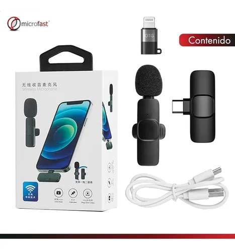 Micrófono Inalámbrico Corbatero Celular iPhone Android Usb C Color Negro