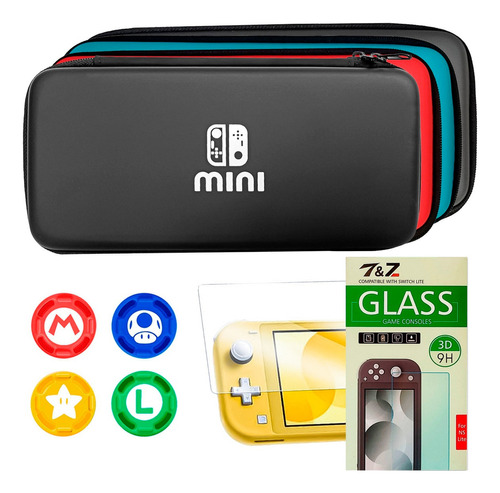 Case Nintendo Switch Lite C/ Película E 4 Grips De Analógico Cor Preto