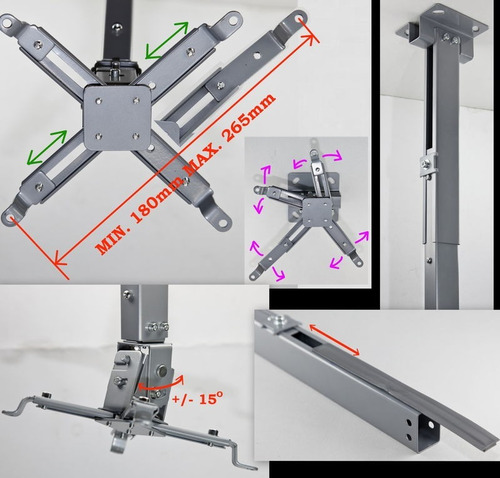 Soporte Proyector Techo Y Pared 3en1 Hasta 63cm 20kg 1° Htec