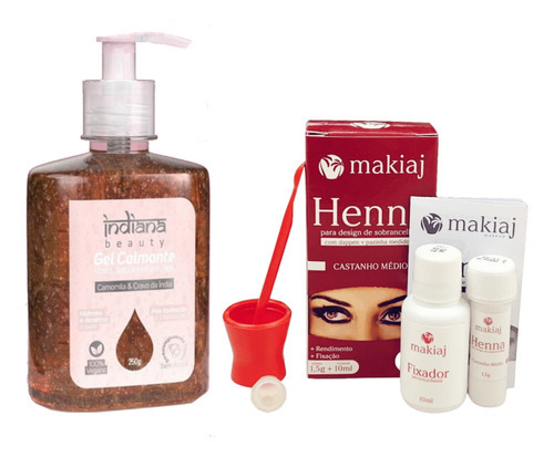 Kit Henna Para Sobrancelha Makiaj E Gel Calmante Camomila Tom Castanho Medio