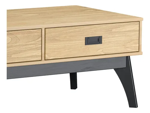 Mesa De Centro Living 2 Cajones 100% Madera Maciza Negro