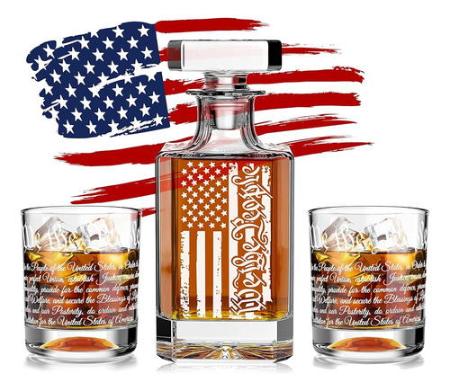 ~? Wataka Whiskey Decanter Set Grabado We The People America