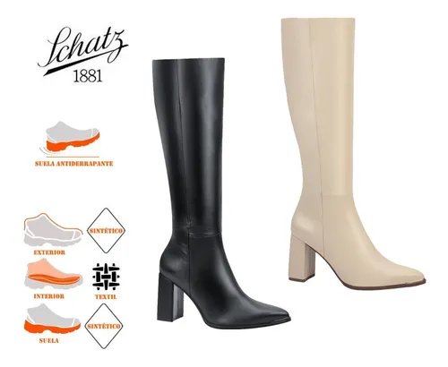 Botas Largas Altas A La Rodilla Casual Mujer Schatz Vinil