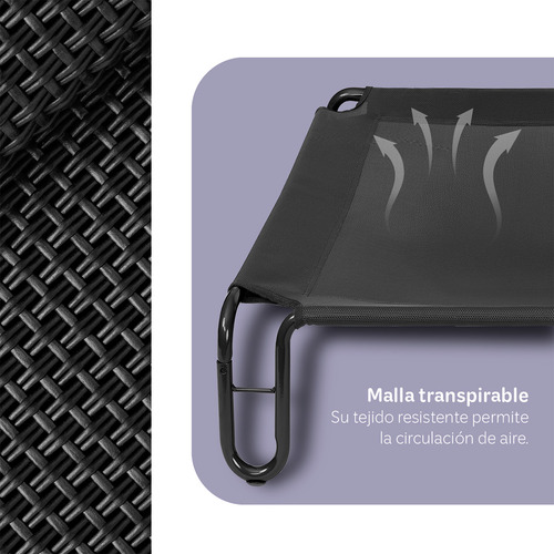 Cama Elevada para Perro con Malla Transpirable ideal en Calor, Catre de Mascotas Esquimal Pets. Negro, 110x76x20cm