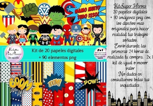 Cliparts Y Papeles Super Heroes Completo Kit Imprimible