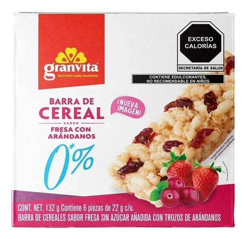 Barras De Cereal Granvita Sabor Fresa Con Arándanos 6 Barras