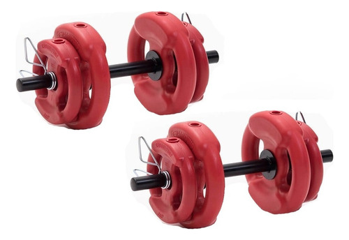 Kit Set Mancuernas Con Topes + 14 Kg En Discos Con Manija Ct Color Rojo Acanalado