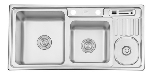 Fregadero Tarja De Cocina Doble Escurridor Con Cubeta Axcent Color Gris