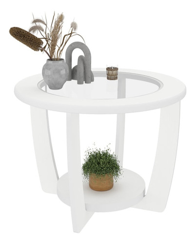 Mesa De Centro Mdf 60 Cm Sala De Estar 4629 Branco Milani