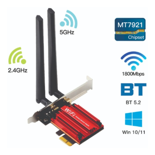 Placa De Rede Wifi 6 Bluetooth 5.2 Pci-e Ax1800 Fenvi