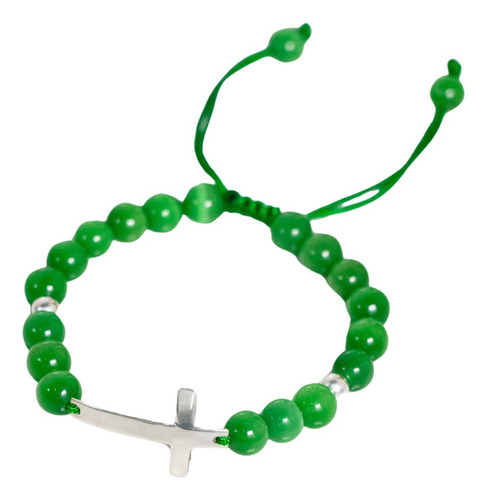 Bonita Pulsera Cruz Plata 925  Piedra Ojo De Gato Verde B615