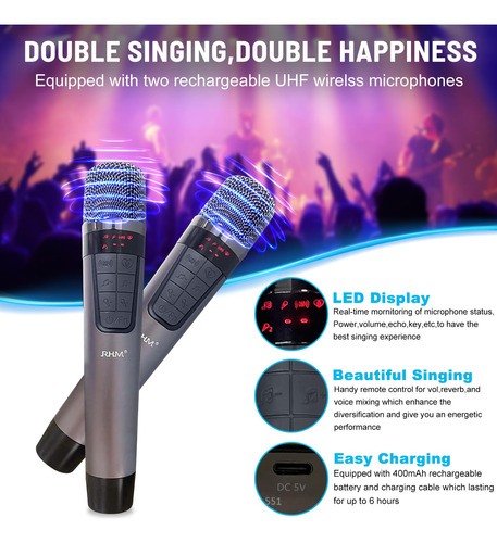 Karaoke Machine Rhm K666 With 2 Wireless Microphones