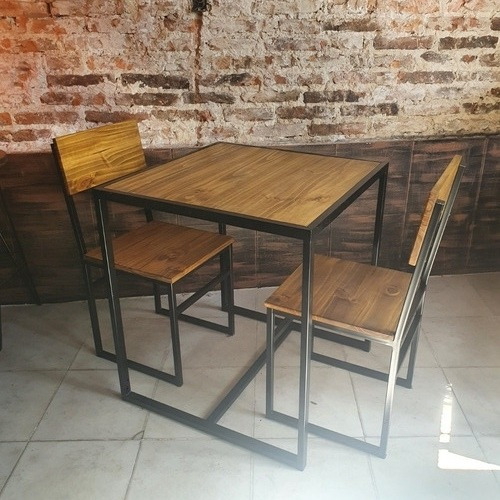 Imagen 6 de 7 de Mesa Bar Cervecera 60x60 + 2 Sillas Industrial Hierro Epoxi