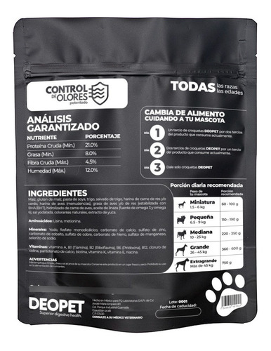Imagen 2 de 6 de Alimento Perro Deopet 6kg. Reduce Olores Y Controla Diarrea.