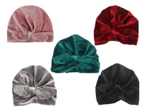 Comprar Set De Gorros Para Bebe Turbantes Terciopelo Niña Moño 0-36m