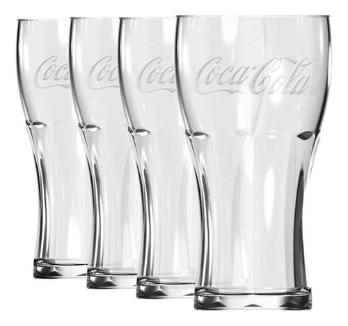 Copo Coca Cola Contour Vidro Cristal 300ml 4 Unidades