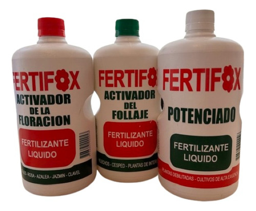 Fertilizante Fertifox: 1 L Potenciado + 1 L Follaje + 1 L Floración  