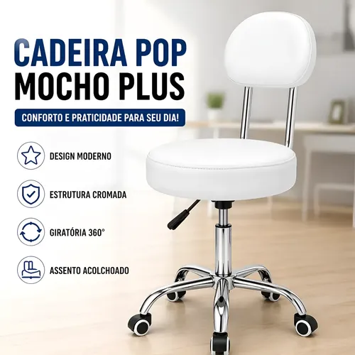 コンボ 26cm Majolica White Cadeira Mocho Pop Giratória Encosto Ajustavél Urban Office