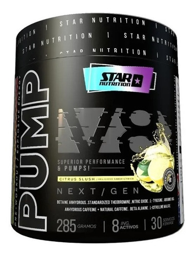 Pump V8 Pre Workout Star Nutrition 285grs Cafeina Taurina