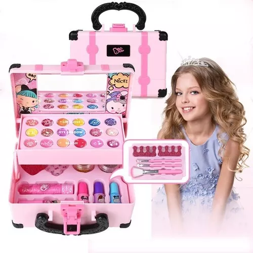 Kit de maquiagem infantil para meninas, conjunto completo de malas