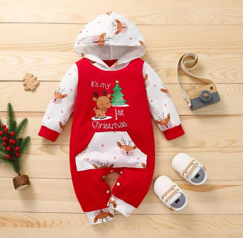 Ropa Primera Navidad Bebé Pants Con Capucha First Christmas