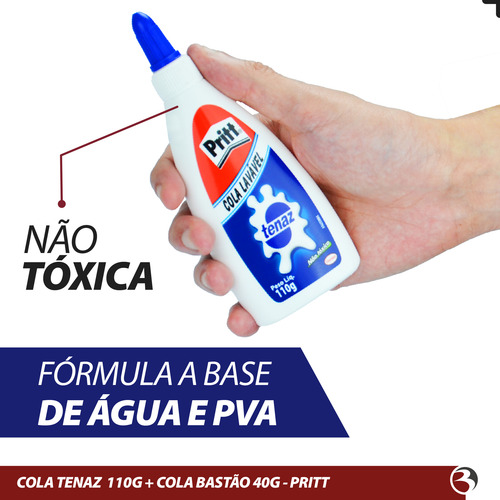 Cola Bastão Pritt 40g + Cola Branca Tenaz 110g Lavável