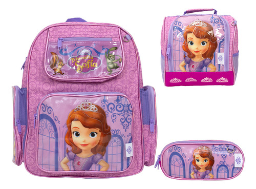 Kit Mochila Infantil Princesa Sofia Creche Pre Escola 3 Pçs