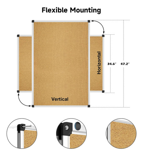 Cork Board 48 X 36, In Board Corkboard With Push Pin F...