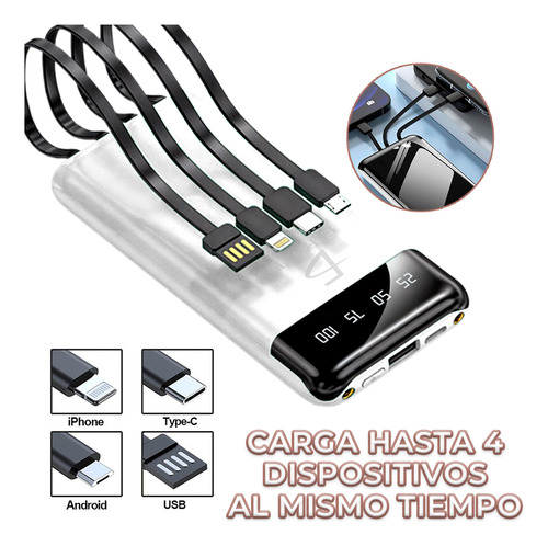 Power Bank 10000mah Batería Portátil Pantalla Led 3 Entradas Color Blanco