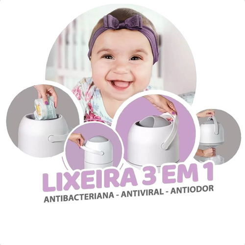 Lixeiro Com Sistema Anti Odor Infantil Cor Branca