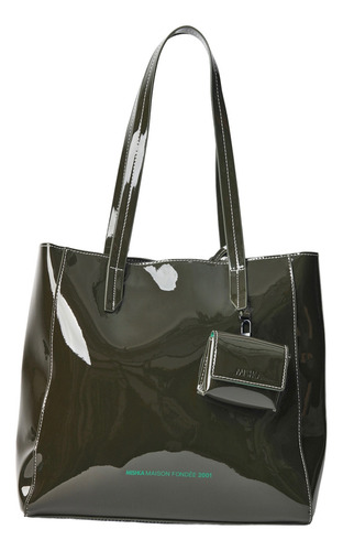 Cartera/bolso Daiane Efecto Cuero Charolado Verde De Mishka Verde Oscuro Lisa Combinación Verde Oscuro