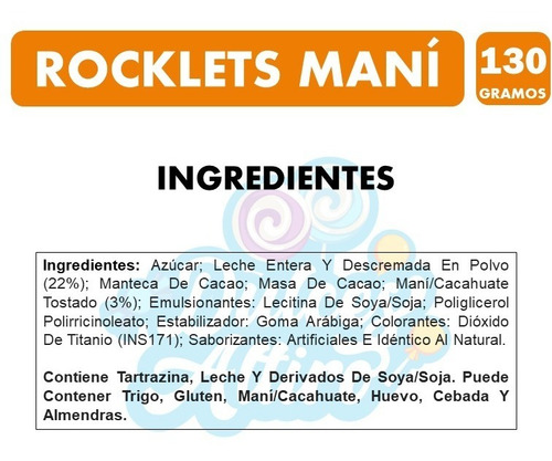 Rocklets Sabor Maní, Marca Arcor - Tableta De 130 Gramos.