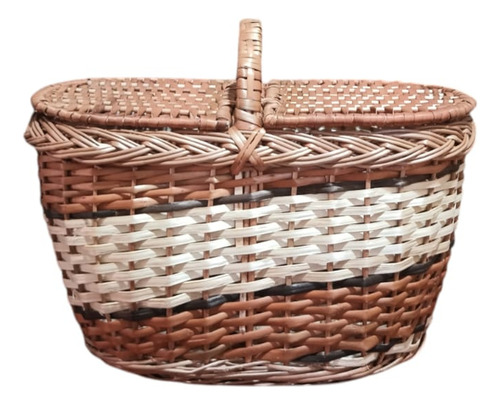 Canasta Picnic Mimbre Con Dos Tapas 38 X 22 X 21 Cm Marrón