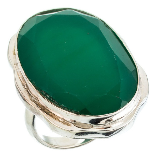 Anillo De Plata 925 Tailandia Piedra Agata Verde Plateado 12 Al 16
