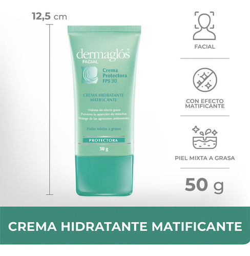 Crema Facial Dermaglos Matificante Piel Mix A Gras F30 X50gr