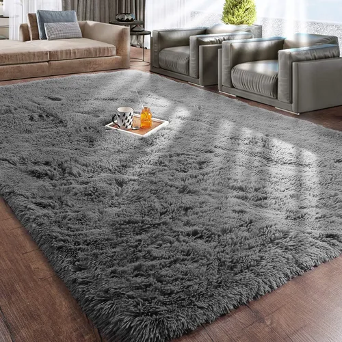 Rugtuder Alfombra Gris Para Dormitorio, Alfombra De Felpa Es