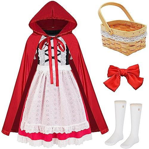 Disfraz De Halloween Niñas, Vestido Rojo Mini Capa Y A...