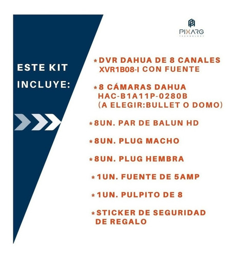 Imagen 2 de 10 de Kit 8 Camaras Seguridad Dahua Dvr 8 Canales Full Hd Lite P2p
