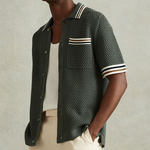 Camisa Casual De Punto Con Solapa Recortada Para Verano Sy02