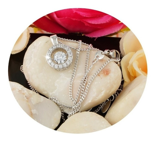 Collar Dije Fino Diamante Oro Blanco 24k Elegante Joya Mujer
