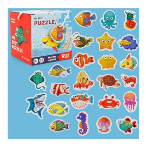 Puzzles Animales Oceano Madera Para Niños Y Bebe 48 Pzas