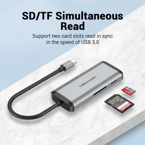 Hub Adaptador 6 En 1 Usb-c Usb Tf Sd Para Macbook Pc