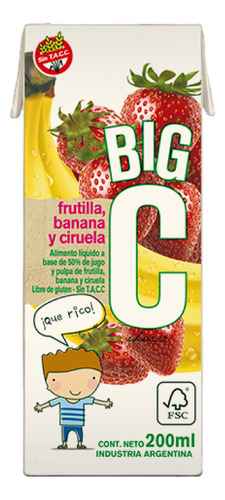 Jugo Big C 200ml Sabor Frutilla Con Banana Pack X27 