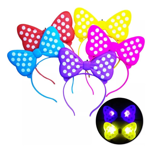 6 Diademas Luminosas Led Moño Mimi Minnie Colores Mini Mouse