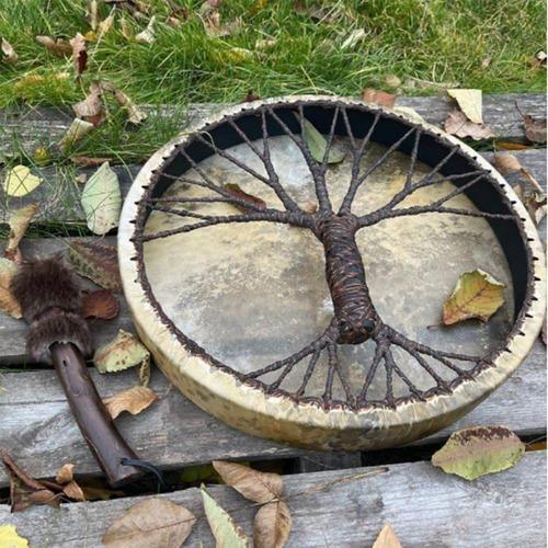 Tambor Chamán Tambor De Mano Con Baqueta Árbol La Vida 25cm